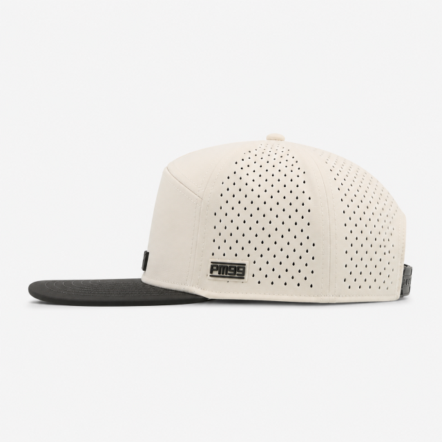 Off White Black 5 Panel Golf Hat Flat,www.nearlonggolf.com,White Black 5 Panel Golf Hat With Flat Bill And Vented Sides