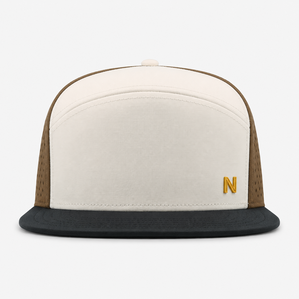 アイボリータン 5パネル ゴルフハット、www.nearlonggolf.com、アイボリータン 5パネル ゴルフハット | フラットビル パフォーマンスキャップ