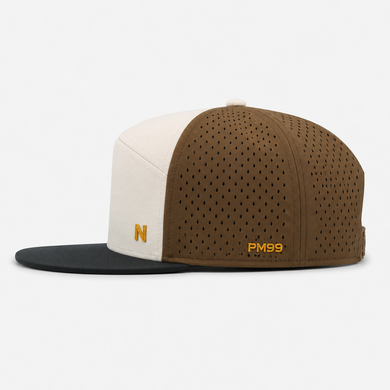 アイボリータン 5パネル ゴルフハット、www.nearlonggolf.com、アイボリータン 5パネル ゴルフハット | フラットビル パフォーマンスキャップ