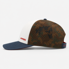 ゴルフスナップバックハット、www.nearlonggolf.com、ホワイトカモゴルフハット｜通気性のあるカスタムパフォーマンスキャップ