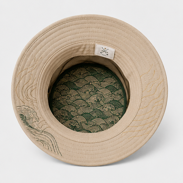 Beige Ocean Wave Golf Bucket Hat,www.nearlonggolf.com,Ocean Wave Golf Bucket Hat | Embroidered Full Brim Hat