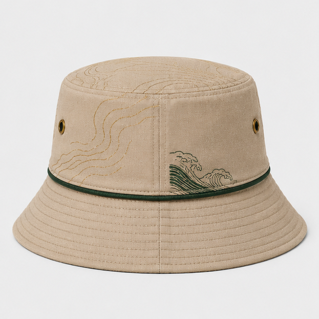 Beige Ocean Wave Golf Bucket Hat,www.nearlonggolf.com,Ocean Wave Golf Bucket Hat | Embroidered Full Brim Hat