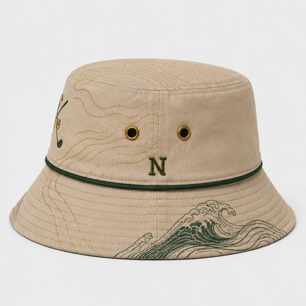 Beige Ocean Wave Golf Bucket Hat,www.nearlonggolf.com,Ocean Wave Golf Bucket Hat | Embroidered Full Brim Hat
