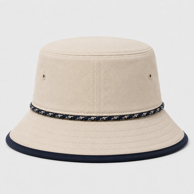 Beige Rope Golf Bucket Hat,www.nearlonggolf.com,Beige Rope Golf Bucket Hat | Embroidered Full Brim Hat