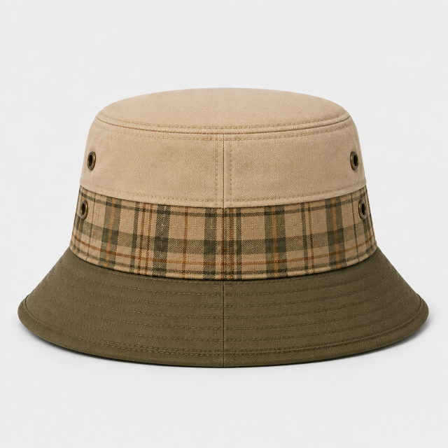 Khaki Plaid Golf Bucket Hat,www.nearlonggolf.com,Khaki Plaid Golf Bucket Hat