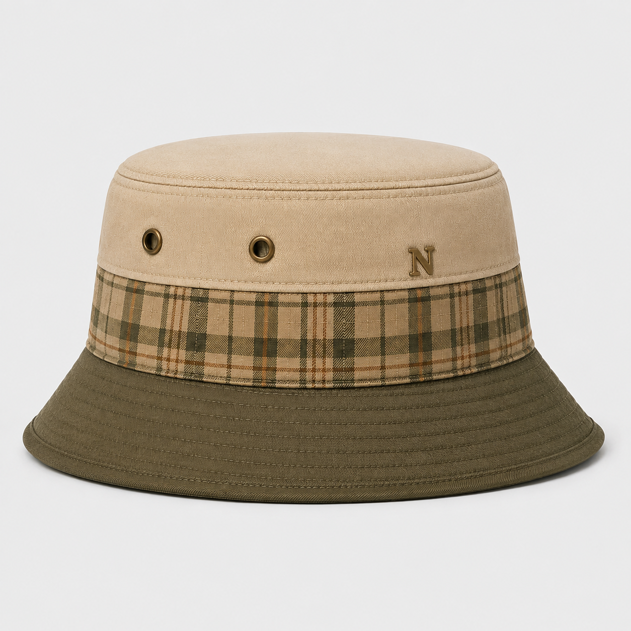 Khaki Plaid Golf Bucket Hat,www.nearlonggolf.com,Khaki Plaid Golf Bucket Hat