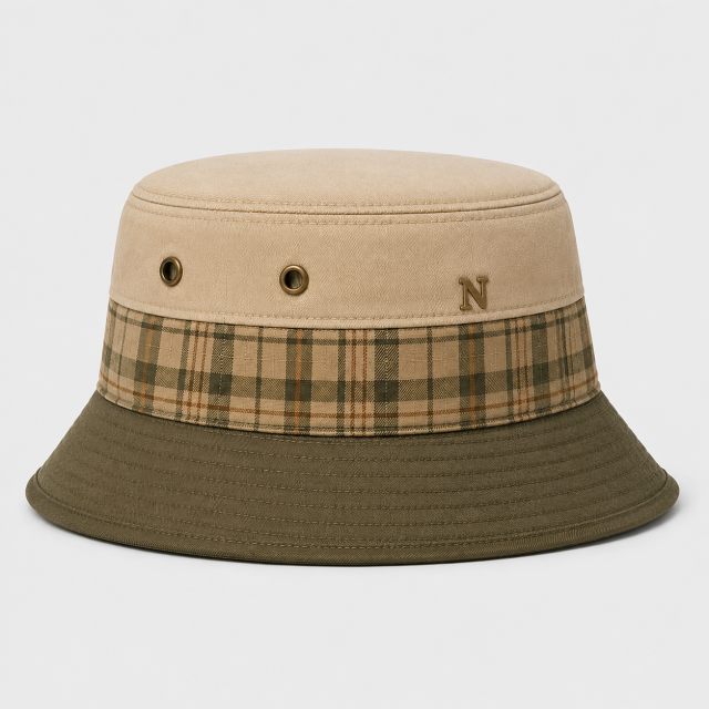 Khaki Plaid Golf Bucket Hat,www.nearlonggolf.com,Khaki Plaid Golf Bucket Hat