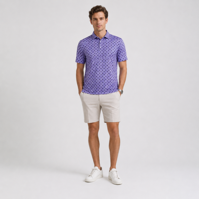 メンズ ジオメトリック ゴルフ ポロシャツ、www.nearlonggolf.com、メンズ ジオメトリック ゴルフ ポロシャツ
