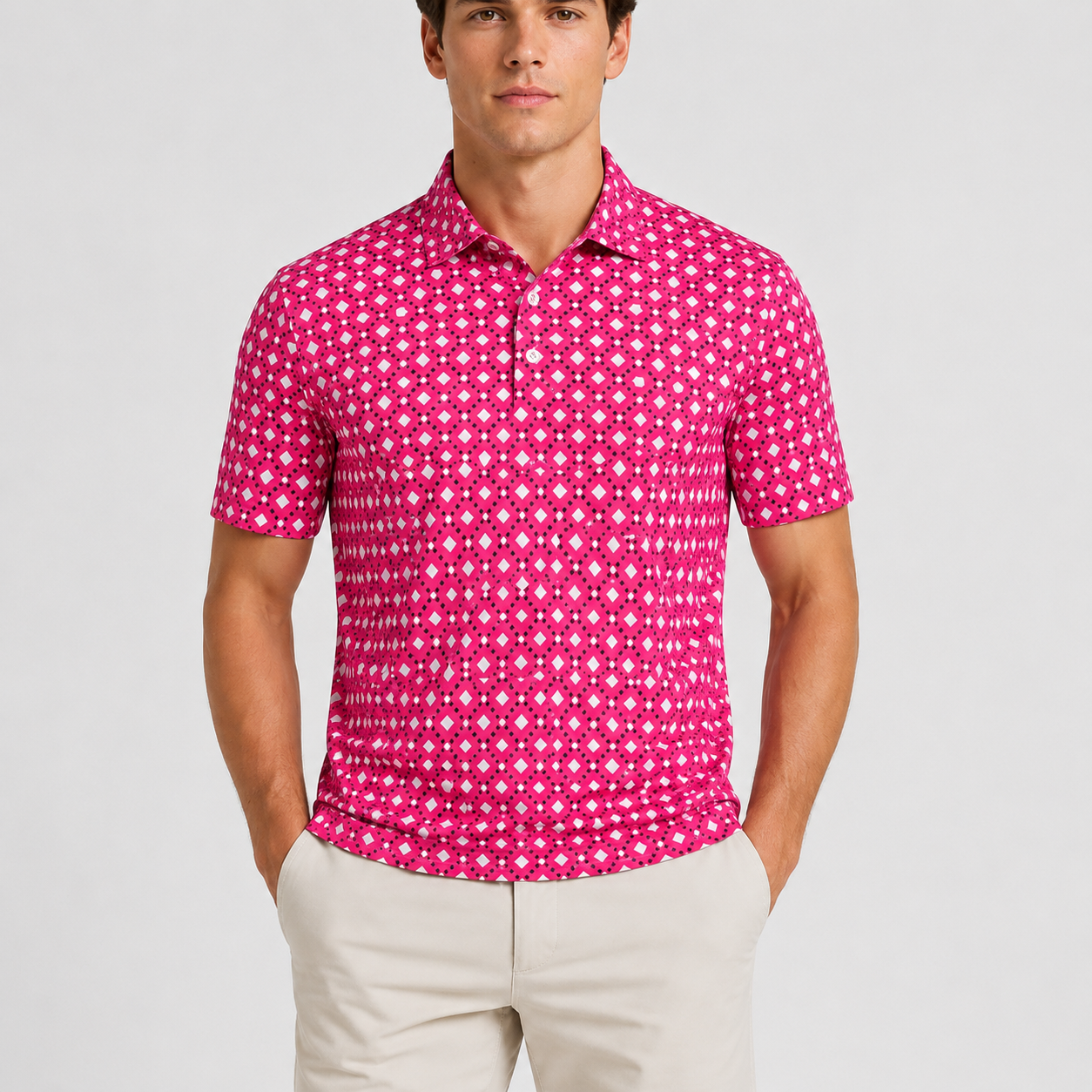 Men's Diamond Print Golf Polo Shirt,www.nearlonggolf.com,Diamond Pattern Golf Shirts for Men | OEM Wholesale