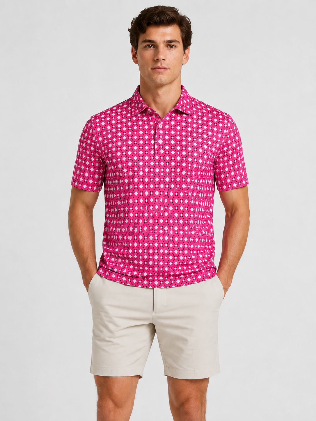 Men's Diamond Print Golf Polo Shirt,www.nearlonggolf.com,Diamond Pattern Golf Shirts for Men | OEM Wholesale