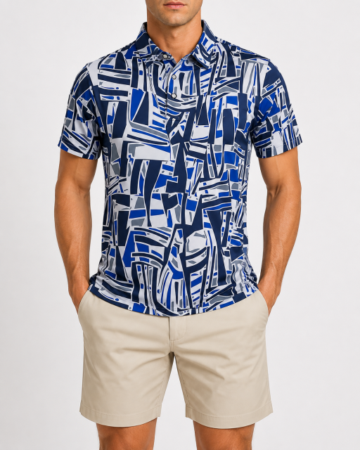 Men's Abstract Print Golf Polo Shirt,www.nearlonggolf.com,Abstract Pattern Golf Shirt for Men | Custom OEM Apparel