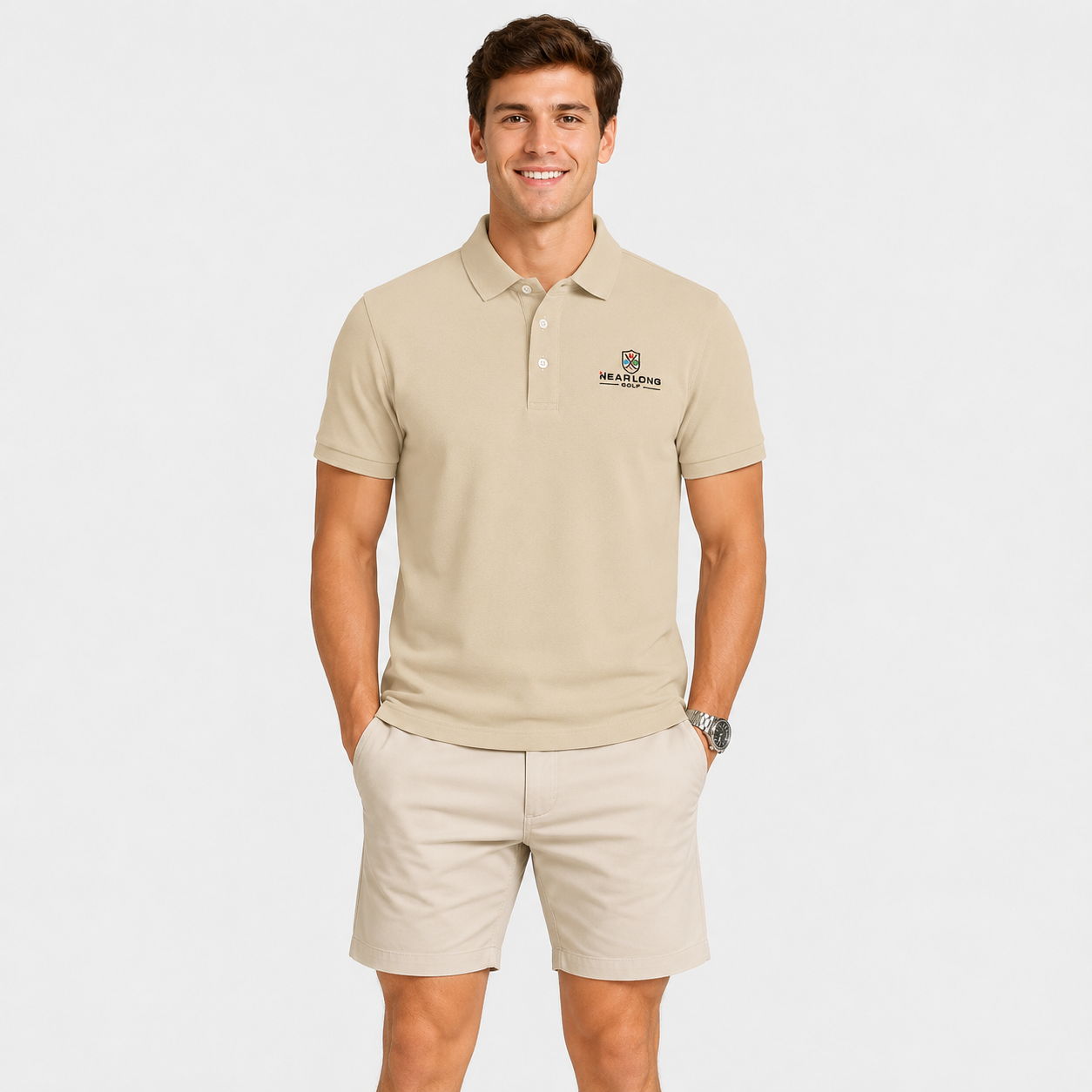 Men's Beige Golf Shirt,www.nearlonggolf.com,Beige Golf Polo for Men | OEM Private Label Apparel