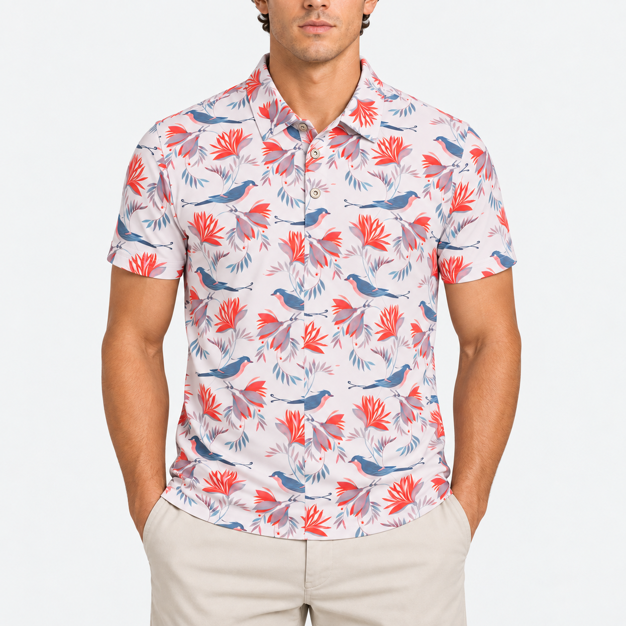Men's printed golf polo shirt with all over pattern design