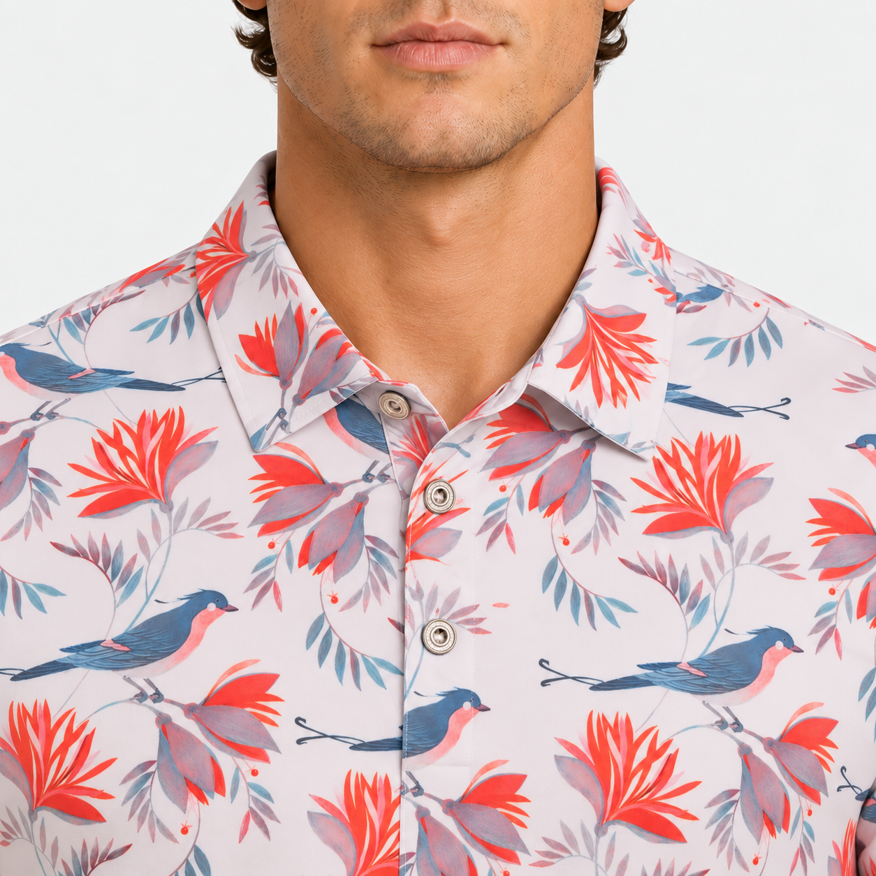 Men wearing printed golf polo shirt for golf and casual sports style