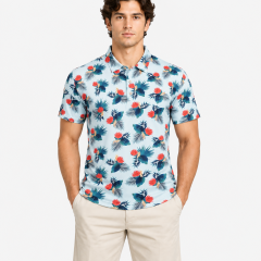 Men's light blue tropical print golf polo shirt