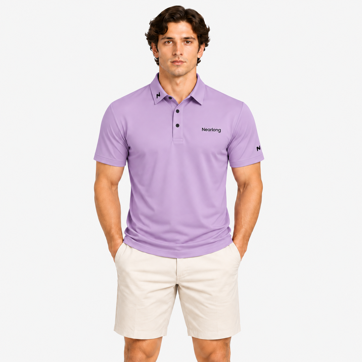 Men's lavender golf polo shirt short sleeve front view