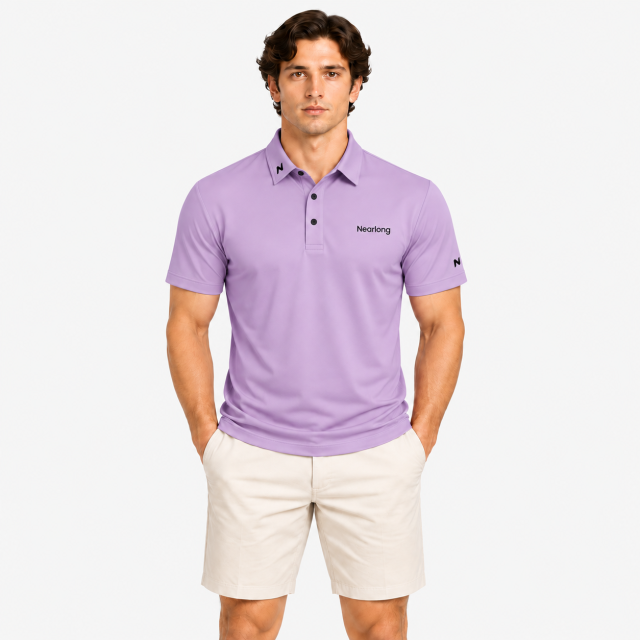 Men's lavender golf polo shirt short sleeve front view