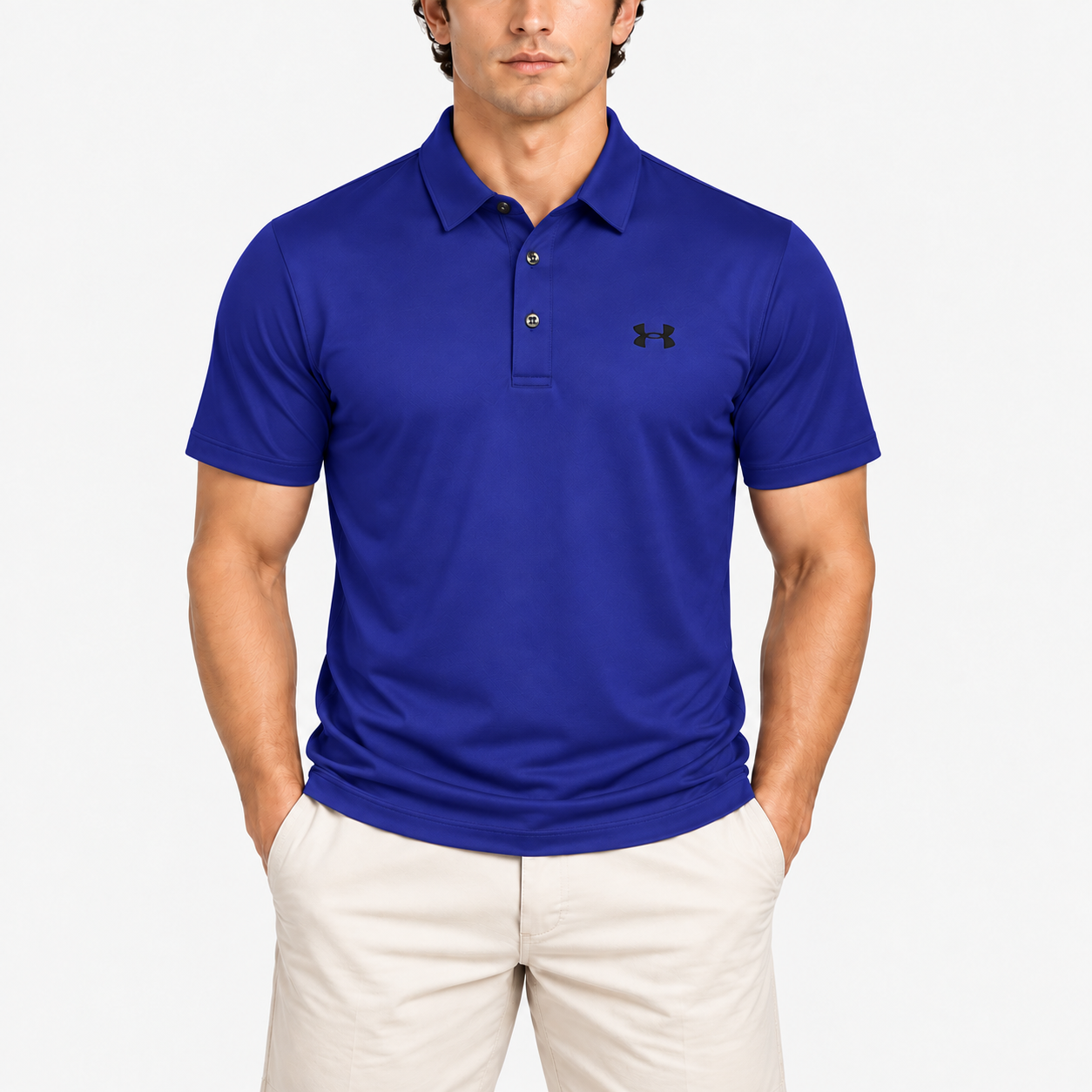 Men's classic royal blue golf polo shirt with chest logo