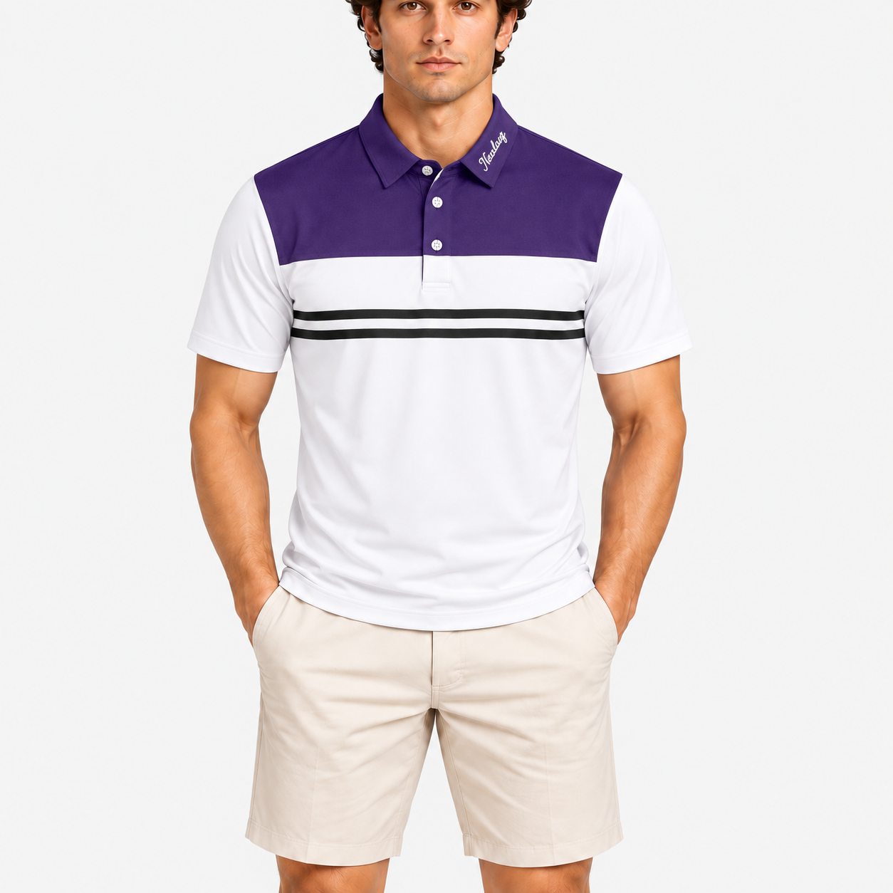 Men's Purple White Contrast Golf Polo Shirt