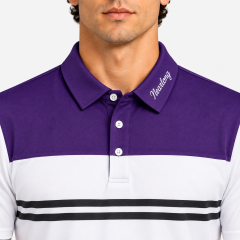 Men's golf polo shirt collar three button placket detail