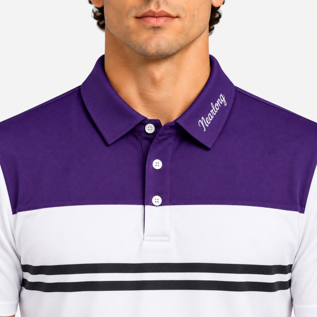 Men's golf polo shirt collar three button placket detail