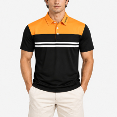 Orange color block golf polo shirt for men