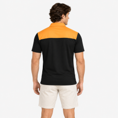 Mens orange black golf polo shirt back view