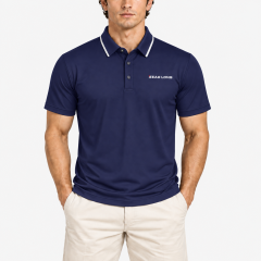Men's navy tipped collar golf polo shirt front view