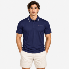 Men's performance golf polo shirt front fit view