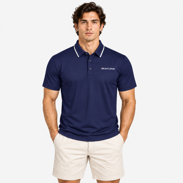 Men's performance golf polo shirt front fit view