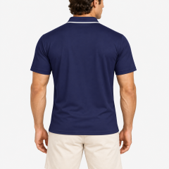 Men's navy short sleeve golf polo shirt back view