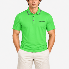 Men's lime green golf polo shirt front upper body view