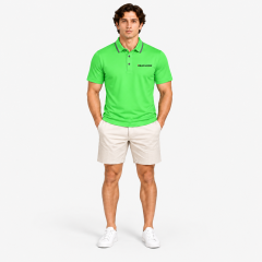 Men's lime green golf polo shirt full body front view