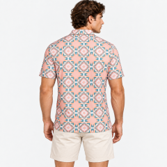 Men's geometric golf polo shirt back view with all-over print