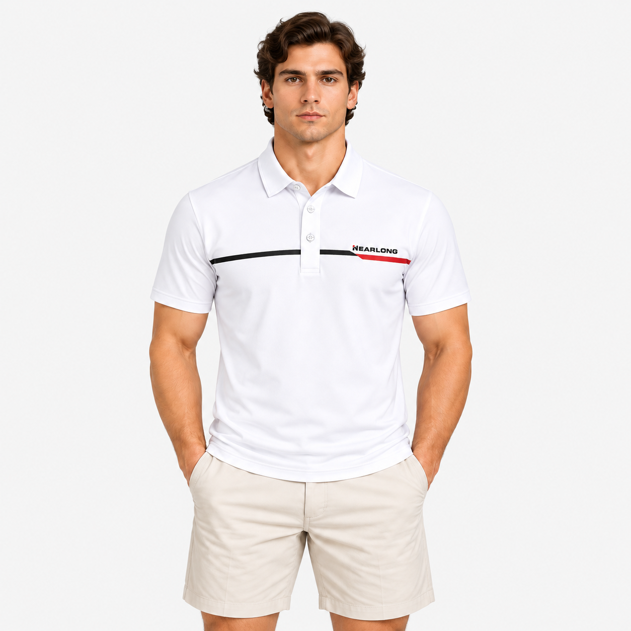 Men's short sleeve white golf polo shirt front fit