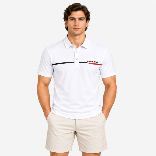 Men's short sleeve white golf polo shirt front fit