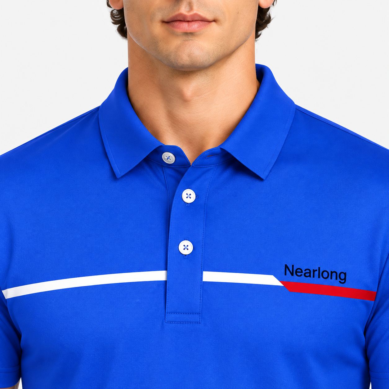 Men's blue short sleeve golf polo shirt front view