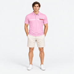Pink golf polo for men full body fit view