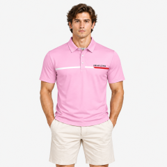 Men's pink short sleeve golf polo front view