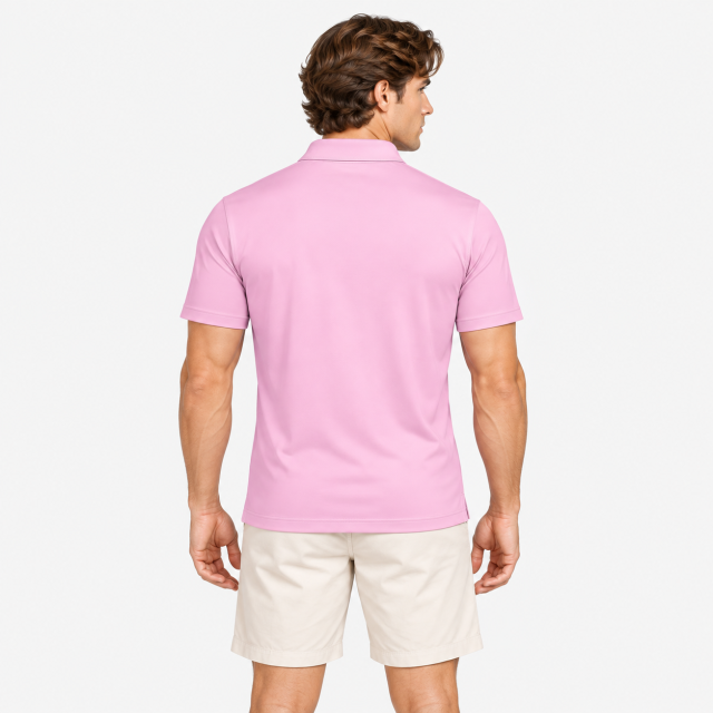 Pink men's golf polo shirt back view
