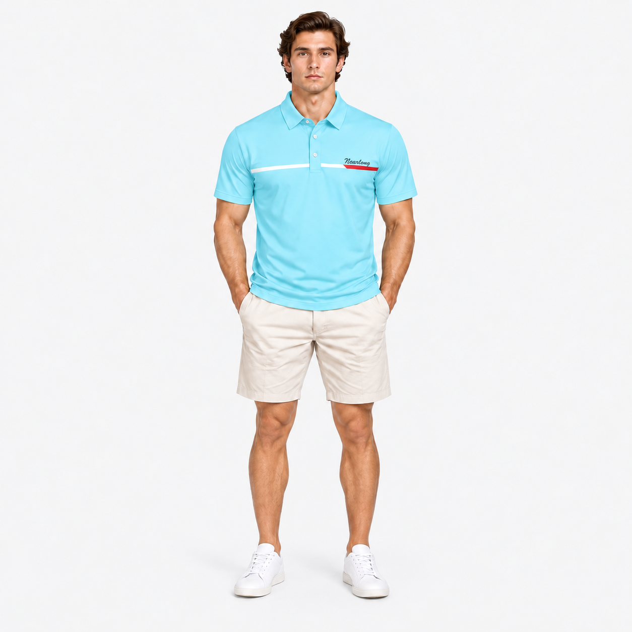 Light blue golf polo for men full fit view