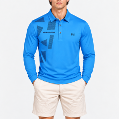 Blue golf polo for men with geometric chest print