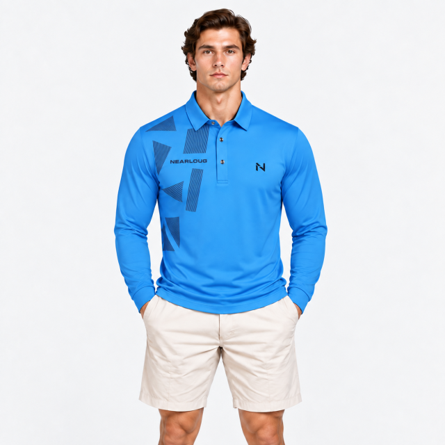Men's geometric long sleeve golf shirt front view