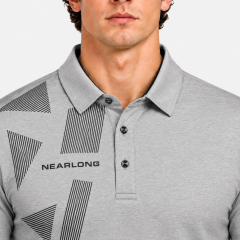 Men's grey long sleeve golf polo with geometric chest print