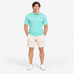 Men's aqua golf polo shirt full body front view