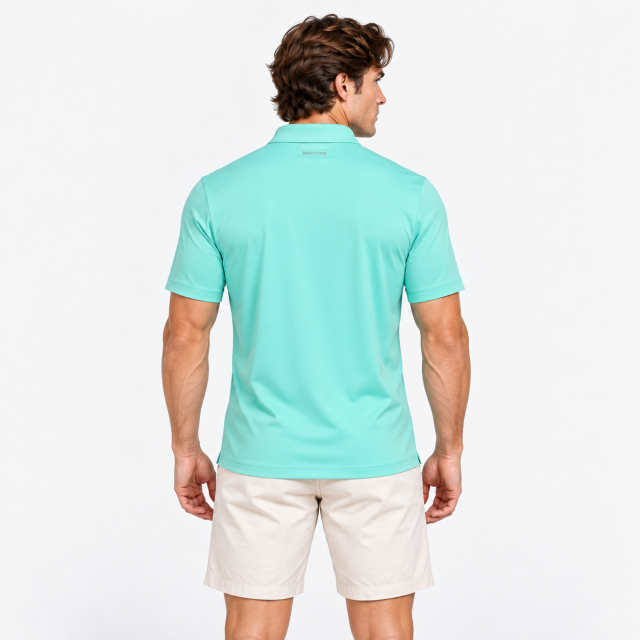 Men's short sleeve golf polo shirt back view