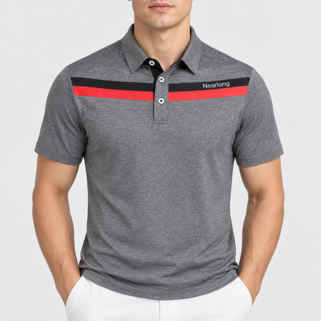 Men's Heather Gray Stripe Golf Polo