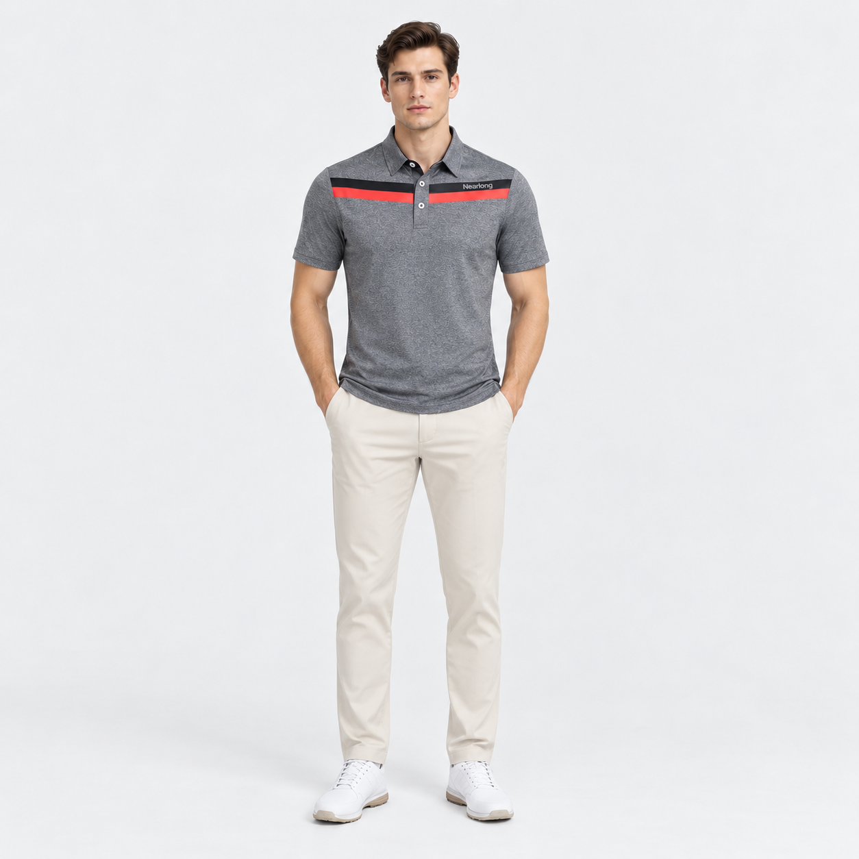 Men's Heather Gray Stripe Golf Polo