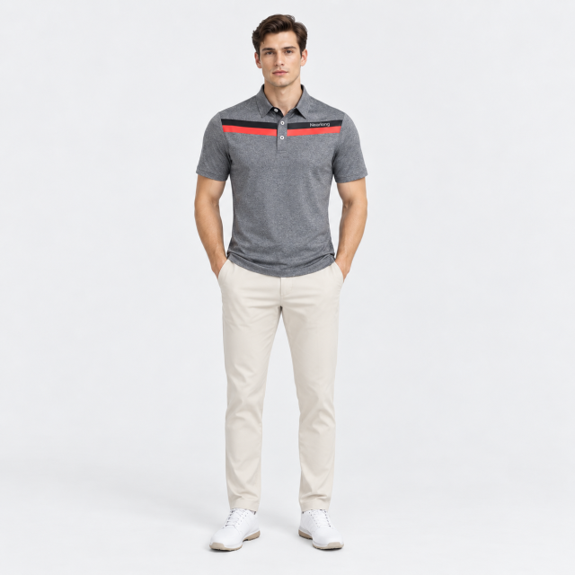 Men's Heather Gray Stripe Golf Polo