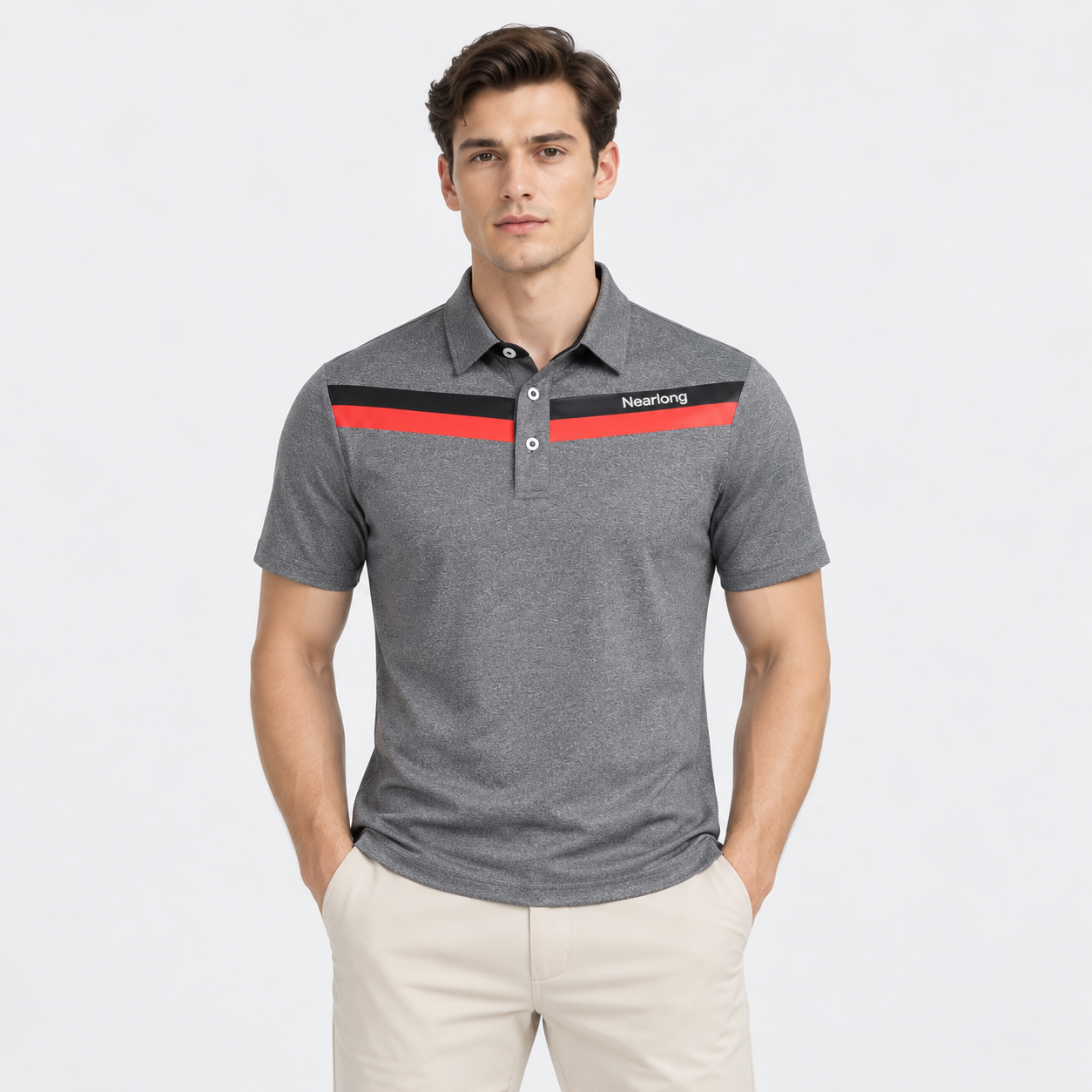 Men's Heather Gray Stripe Golf Polo